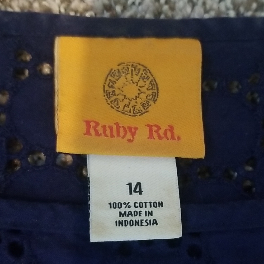 Ruby Rd. royal blue Eyelet Blouse - Picture 2 of 4